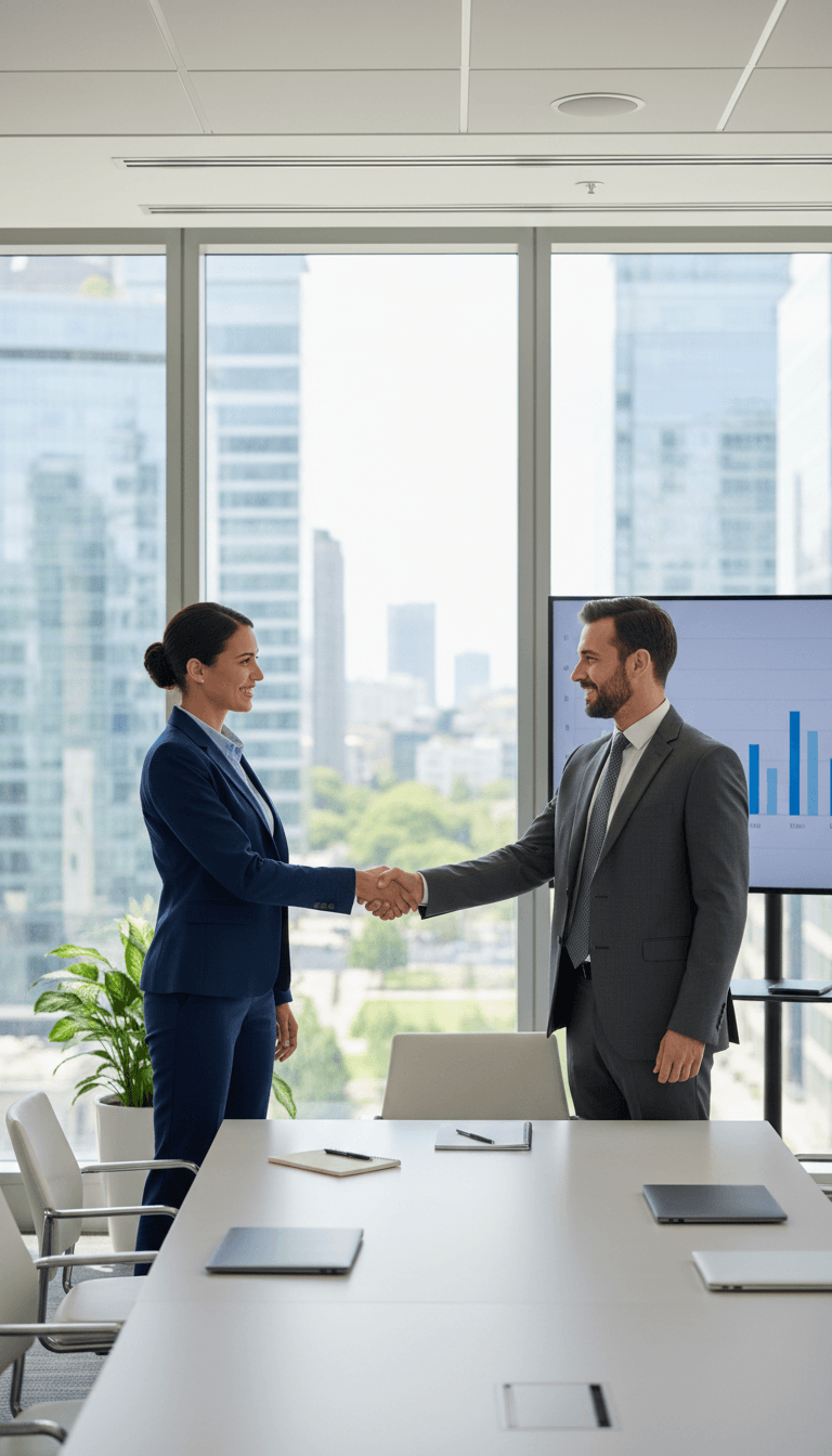 Professional handshake agreement in office setting