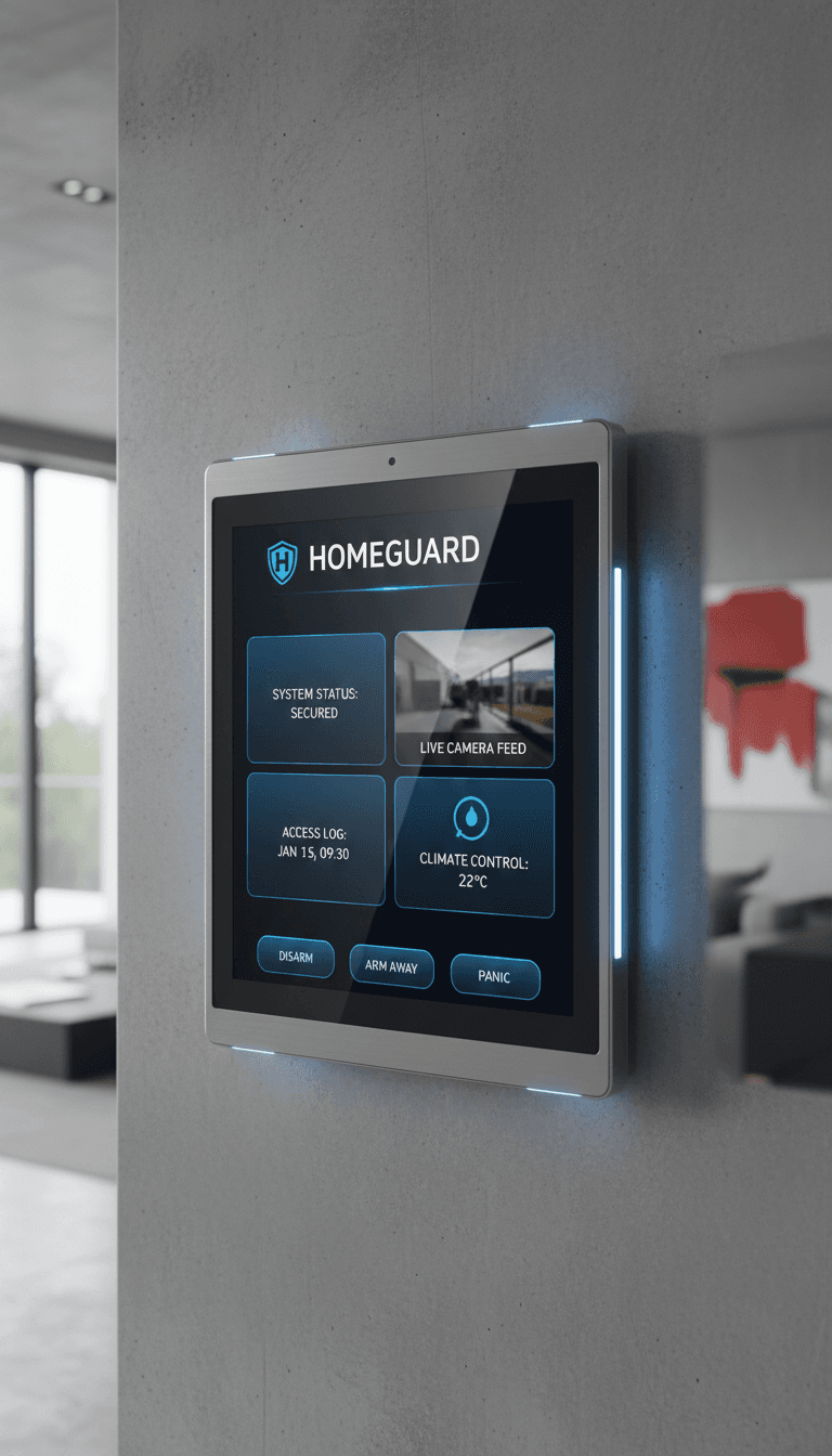 Modern security control panel with touchscreen interface