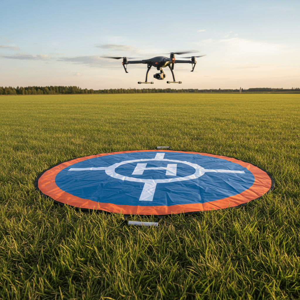 Drone landing pad on lawn
