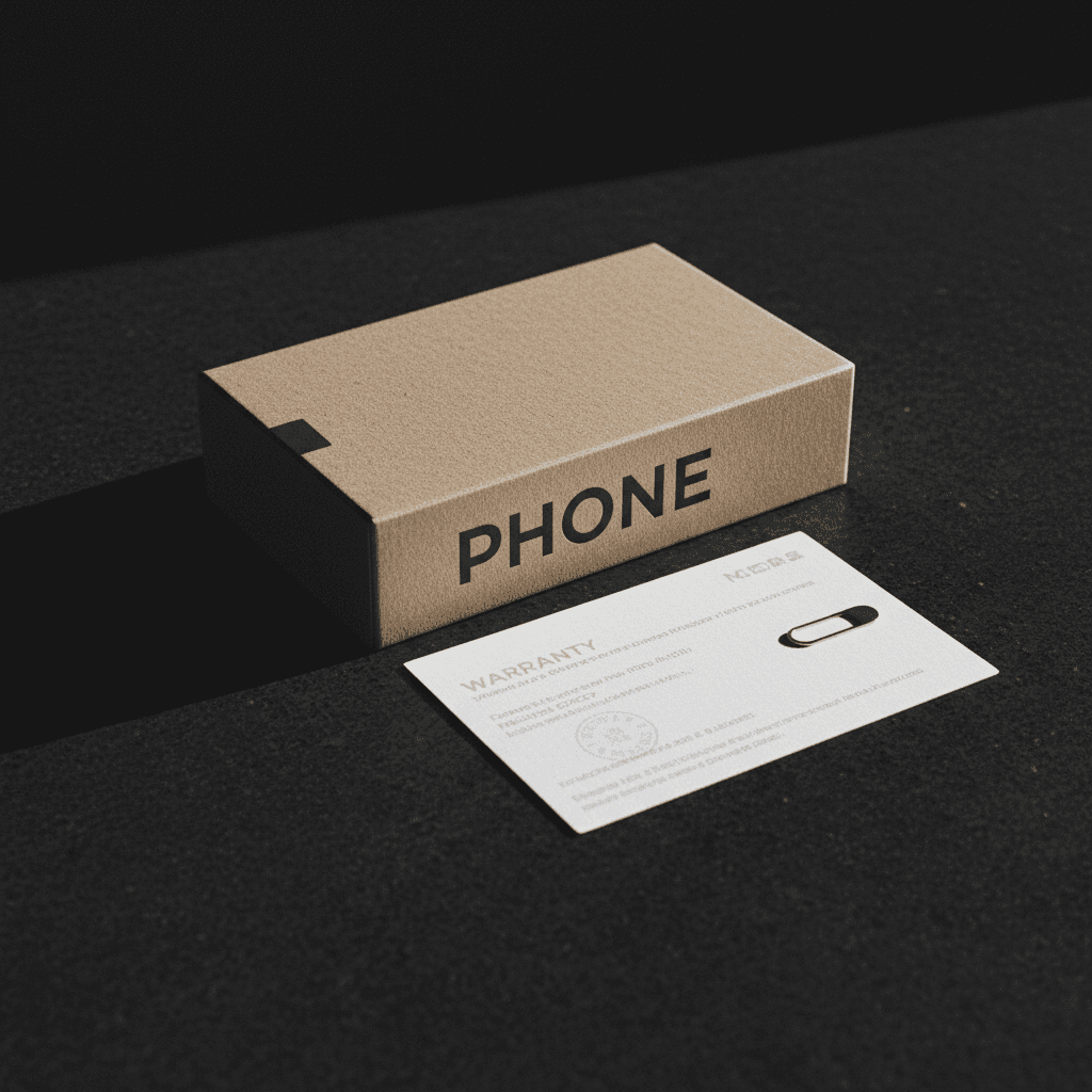 Warranty card next to phone box
