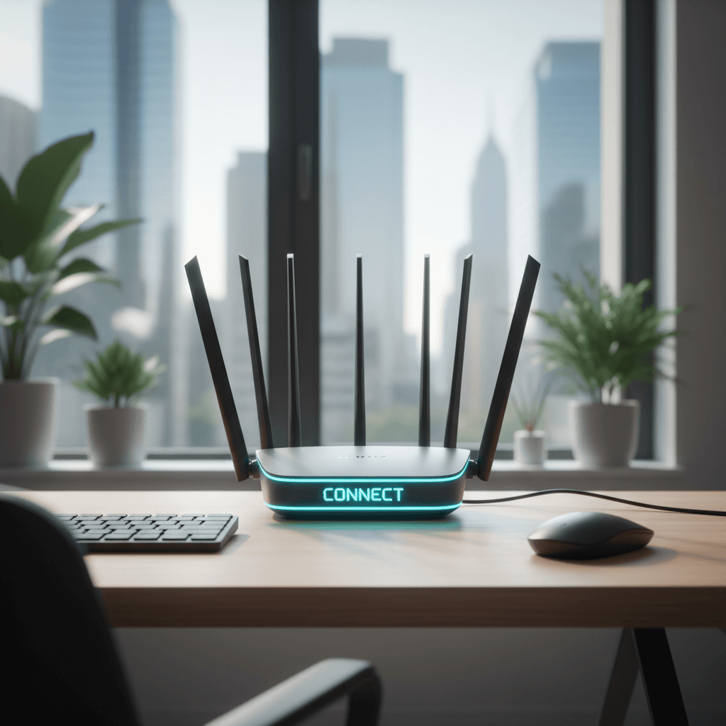 Router on desk in home office