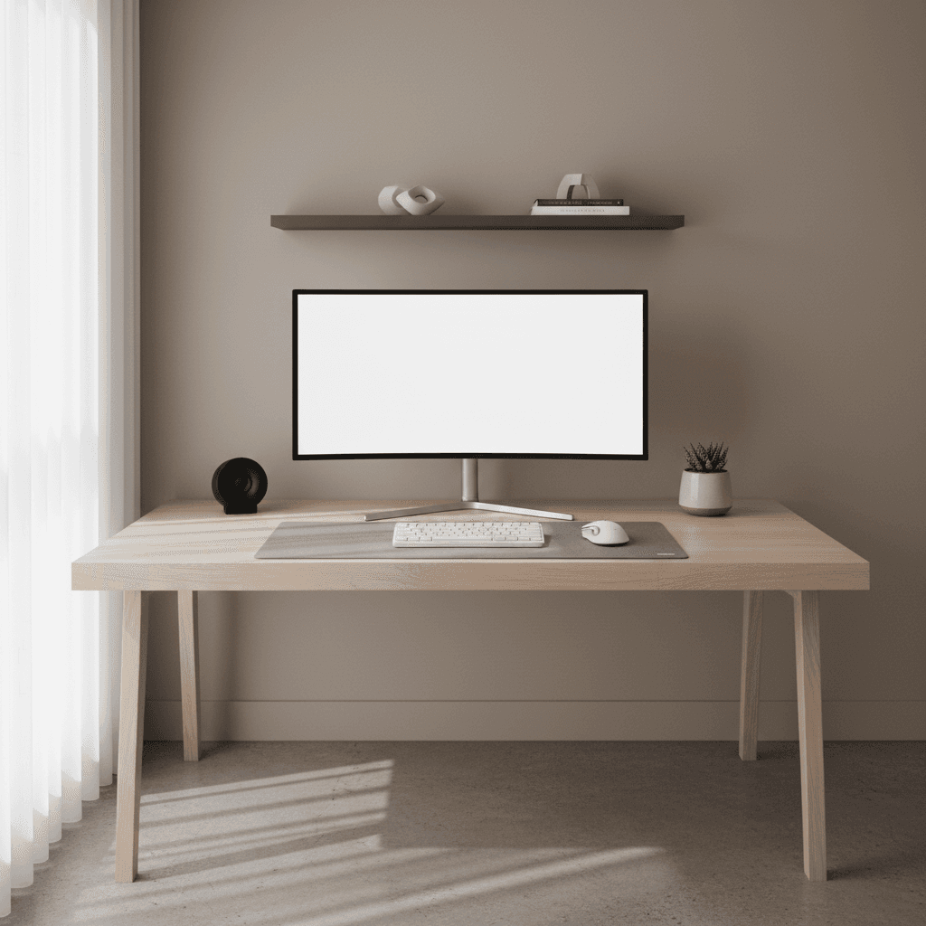 Minimal desk setup with keyboard and monitor