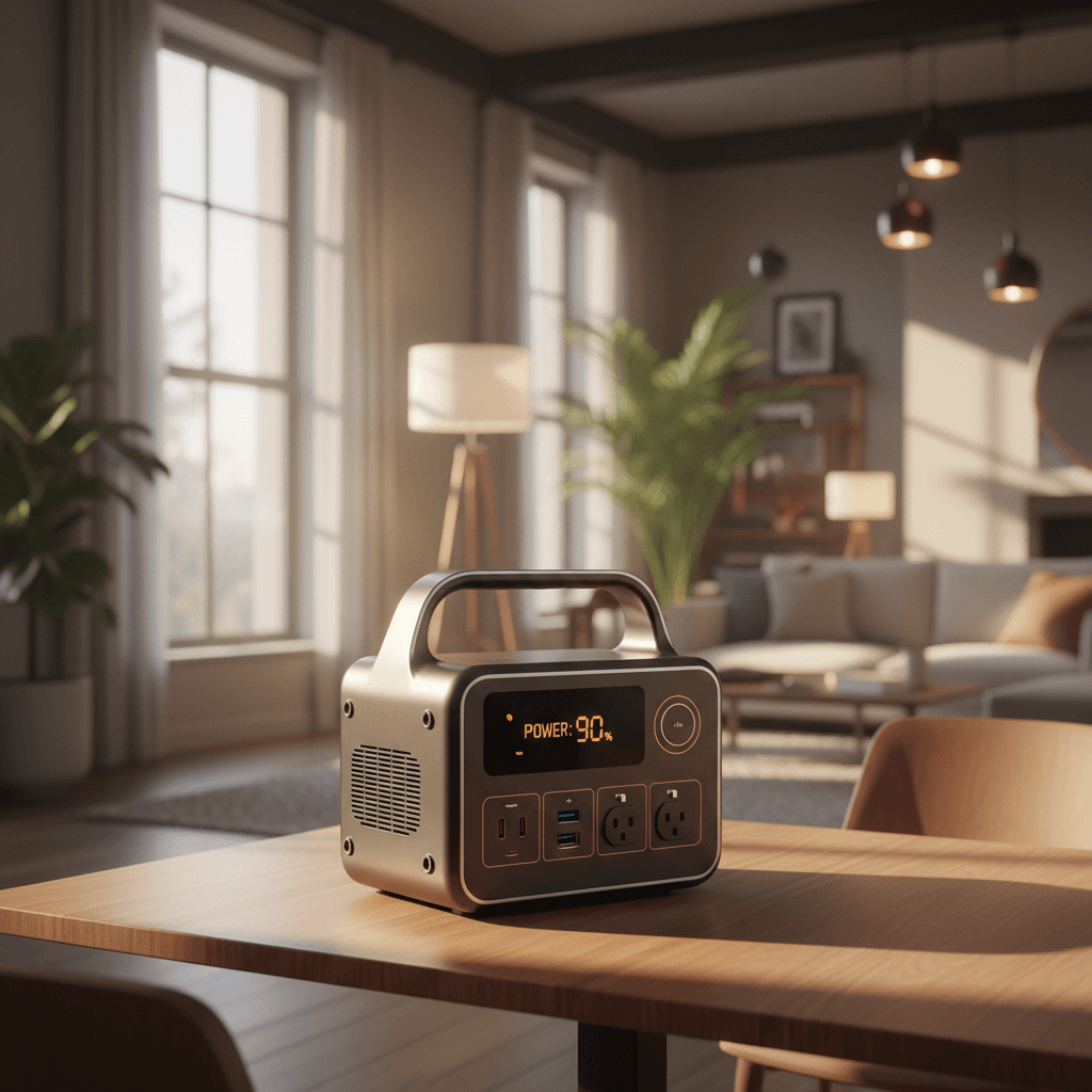 Portable power station on a table
