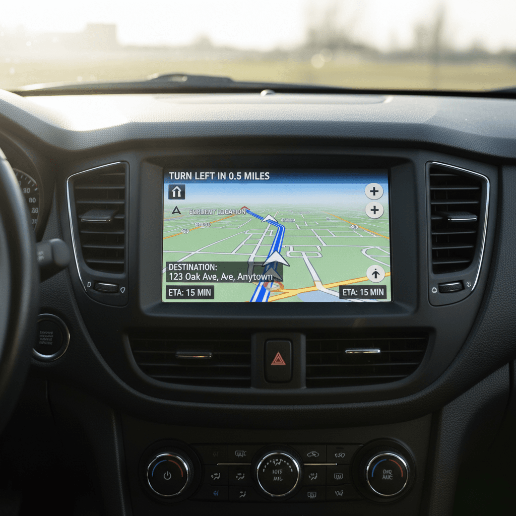 GPS navigation system on car dashboard
