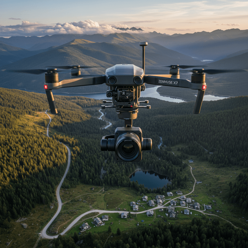 Drone camera capturing aerial footage
