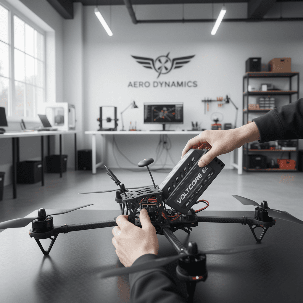 Hand inserting battery into drone