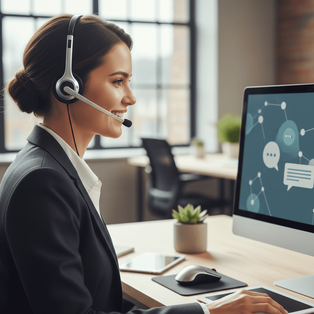 Customer service representative at desk