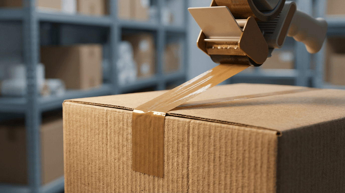 Hand sealing a shipping box