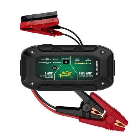 Battery Tender 1000 AMP jump starter and 1 AMP charger with red and black clamps.